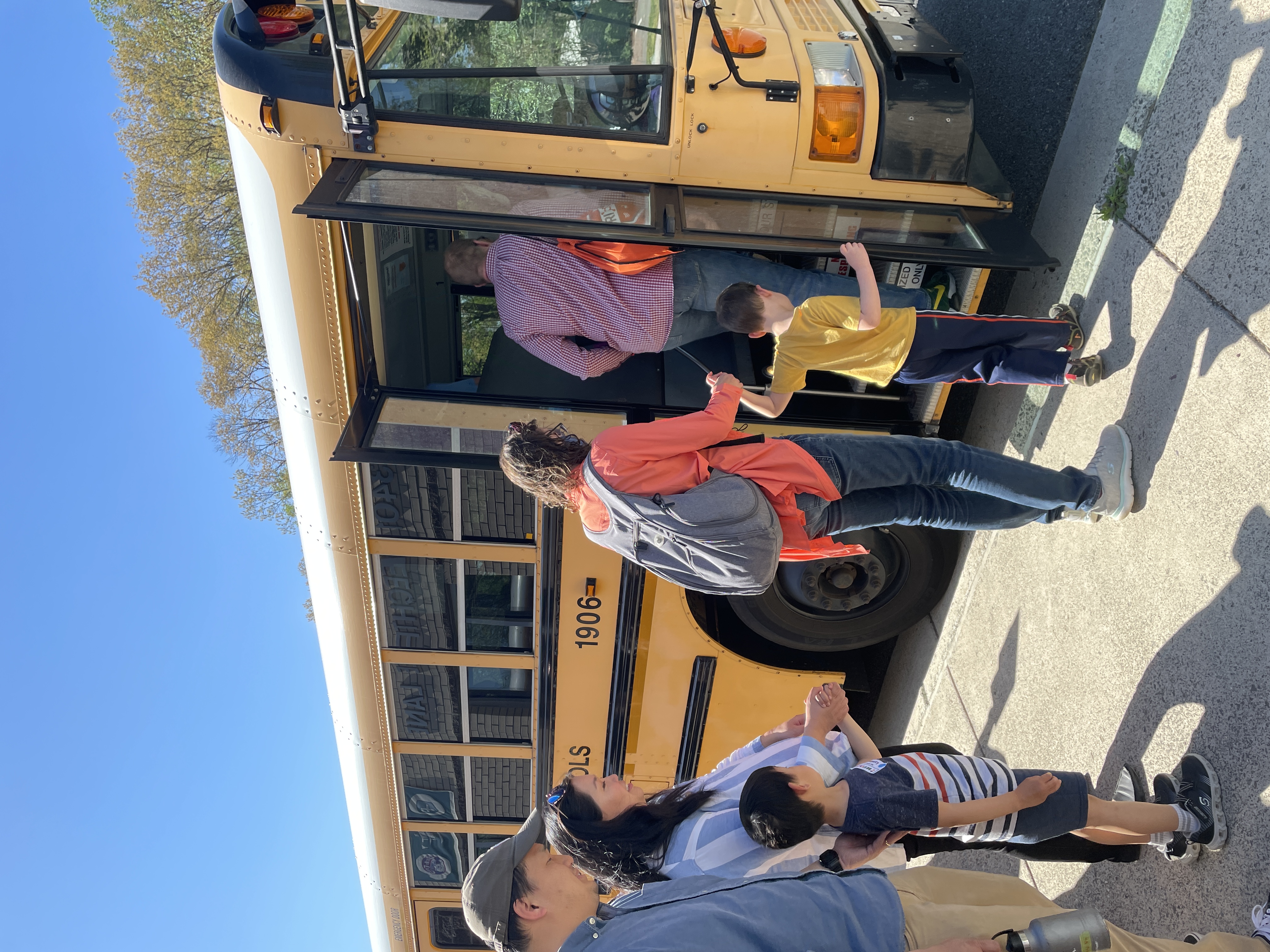 Students check out the bus.